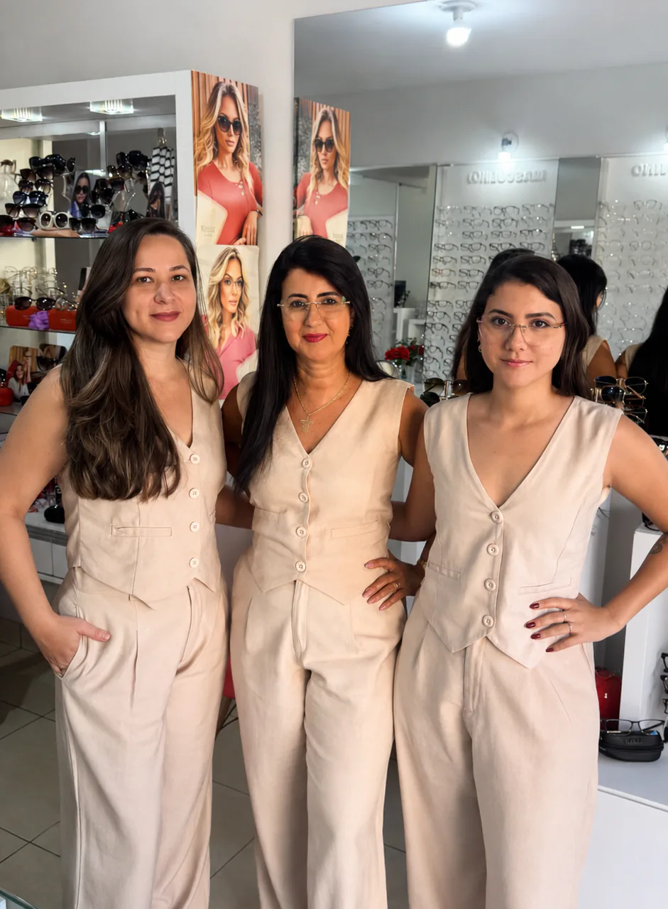 Equipe da Óptica Novo Olhar no interior da loja.